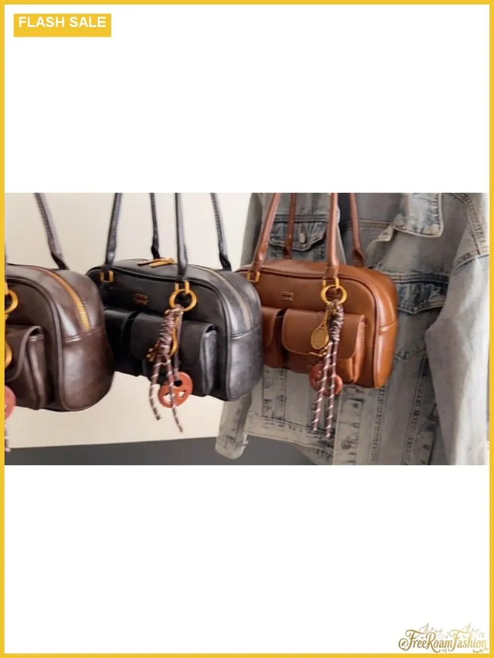 Vintage Y2K Hobo Shoulder Bag PU Leather Top Handle Tote Pendant